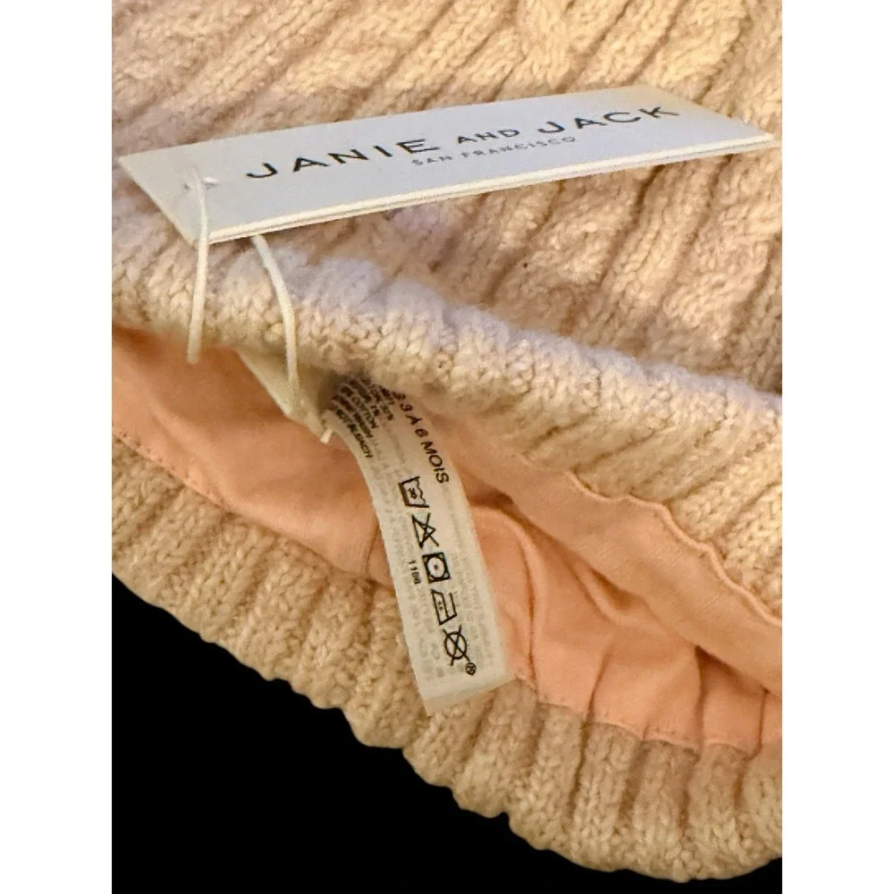 NWT Janie and Jack Hat Pink 3–6 Months Heritage Cable Knit Pom‎ Beanie Lined